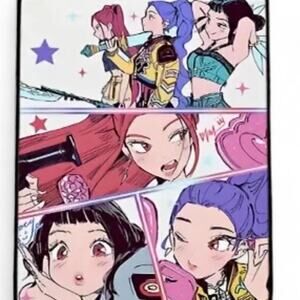 KPop Demon Hunters Huntrix Comic Strip Pin Tote Bag Backpack Denim